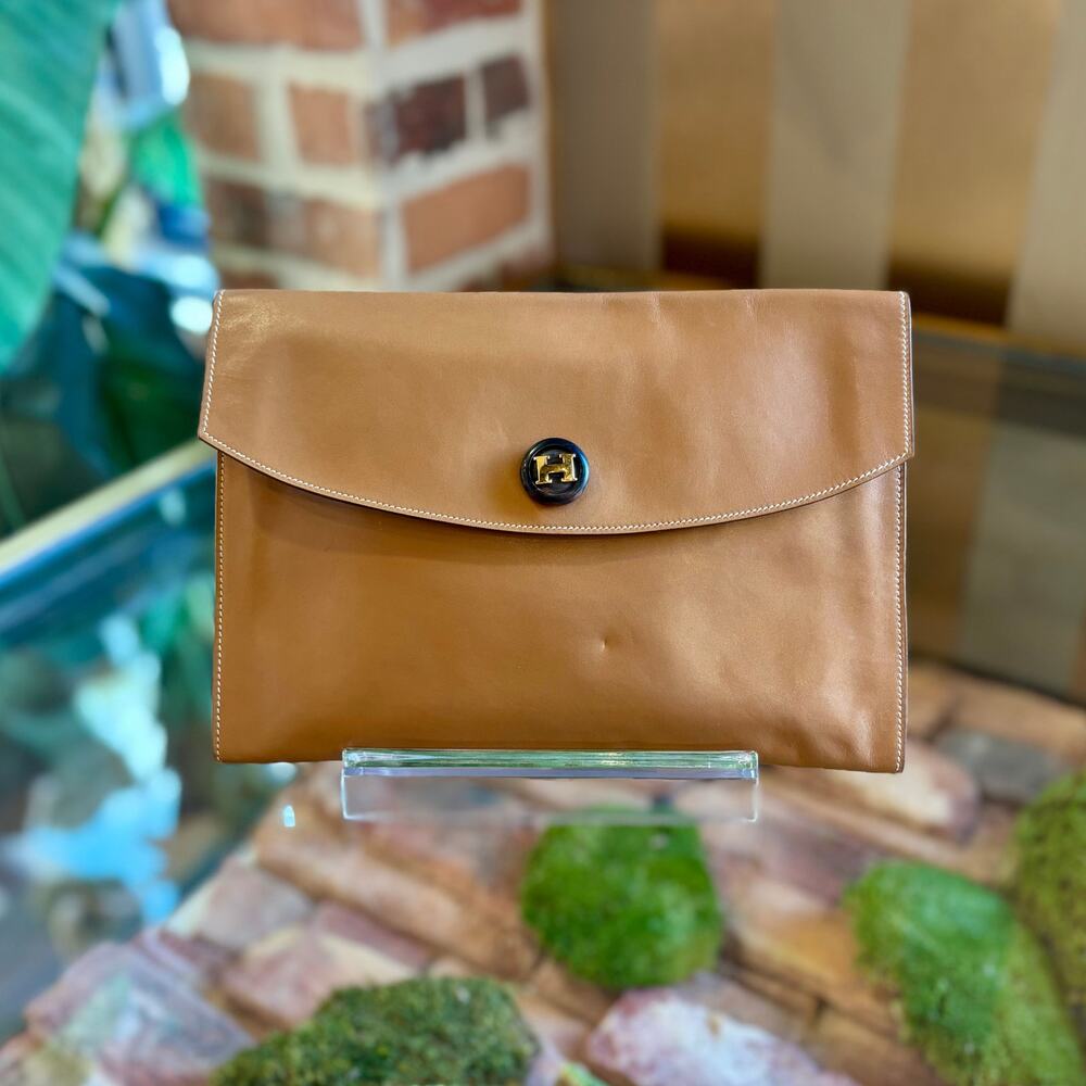 HERMES Beige Smooth Leather Rio Pouch